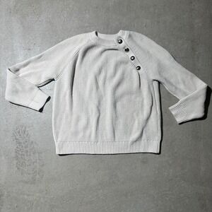 La Maille Sezane Sweater‎ Womens White Medium Button Shoulder Cotton Blend